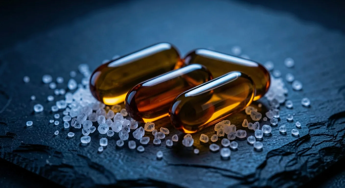 Natural supplement capsules in macro detail